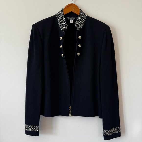 St. John Evening Embellished Black and Gold Jacket Size 8 - Picture 2 of 8